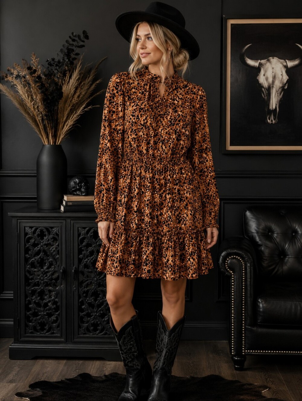 Sugarlips Tan and Black Leopard Print Mini Dress